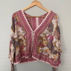 Free People Patterned Button Kimono Top